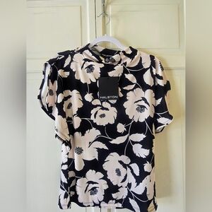 Halston Black and Off White Floral Women's Top Size Medium (M) NWT